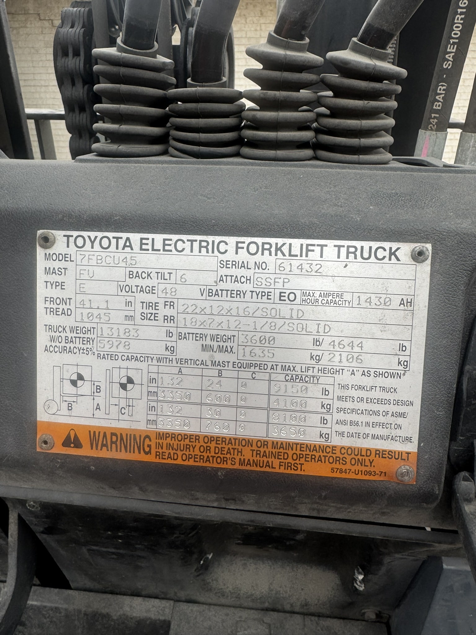 2017 TOYOTA 7FBCU45 48V ELECTRIC FORKLIFT 8,100LB CAPACITY - Image 4