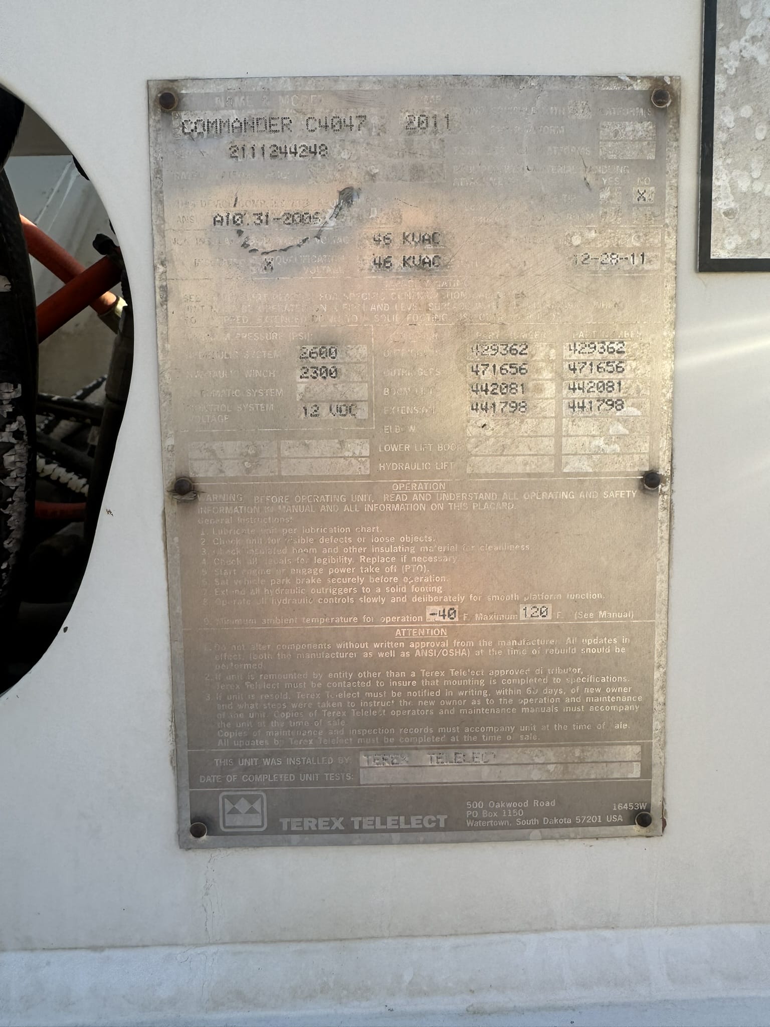 47' TEREX COMMANDER C4047 ON 2012 INTERNATIONAL 4X4 CHASSIS - Image 26